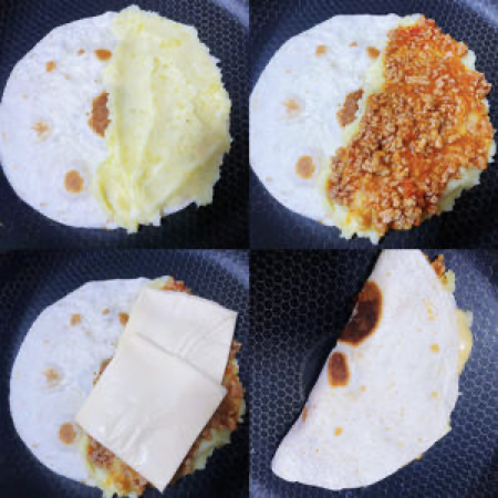 Cheesy Stuffed Beef & Mashed Potato Tortilla Quesadilla step 5